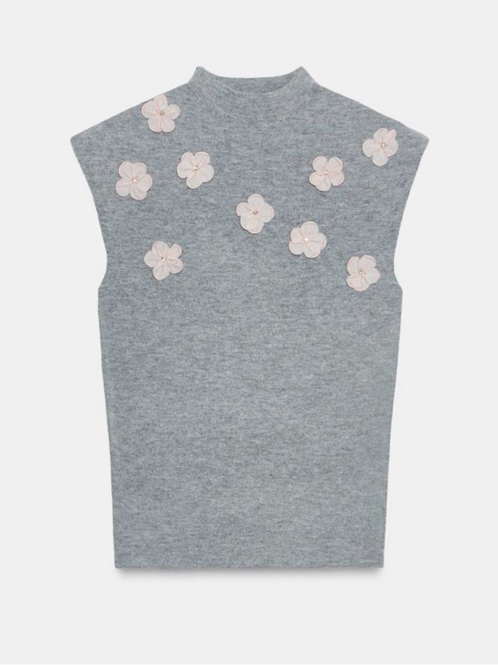 Zara Soft Gray Flower Detail Knit Top - L